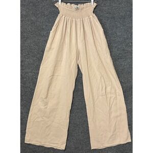Sea Spice Womens M Pants Beige Smocked Waist Wide Leg Peruvian Cotton